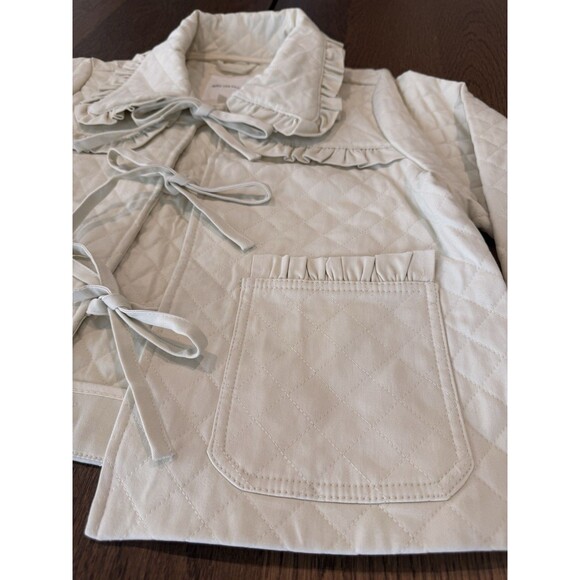 Avec Les Filles Quilted Cotton Tie Front Jacket Women’s M Cream Ruffles Pockets - Picture 3 of 10
